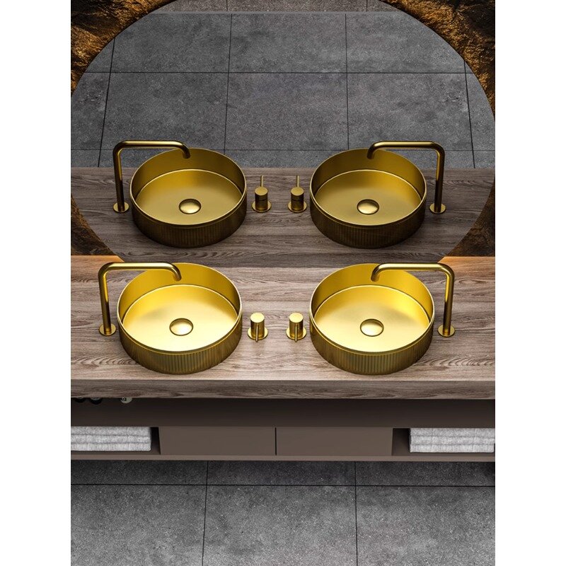 304 Edelstahl Arbeits platte Becken kreisförmiges Waschbecken Licht Luxus Gold Waschbecken
