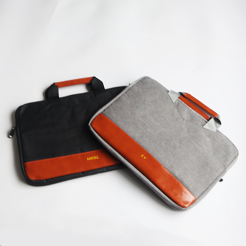 Custom Initials Business Briefcase Leather Nylon Portable Woman Man Laptop Bag Engrave Name School Student Tote Bag Handbag