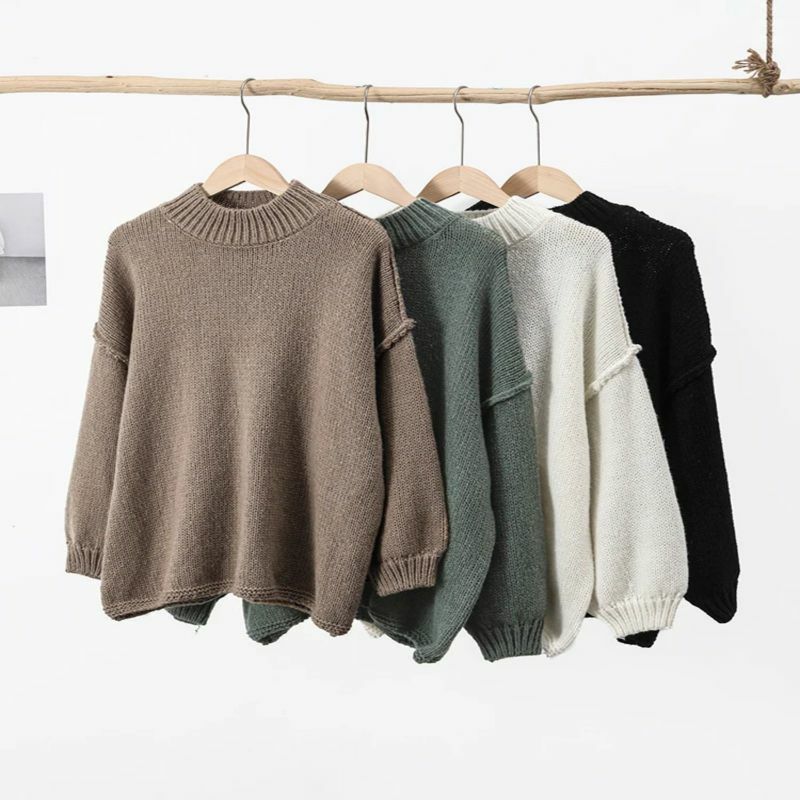 2024 nowy damski jesienny moda uliczna luźny sweter z dzianiny w stylu Casual sweter gruby Top