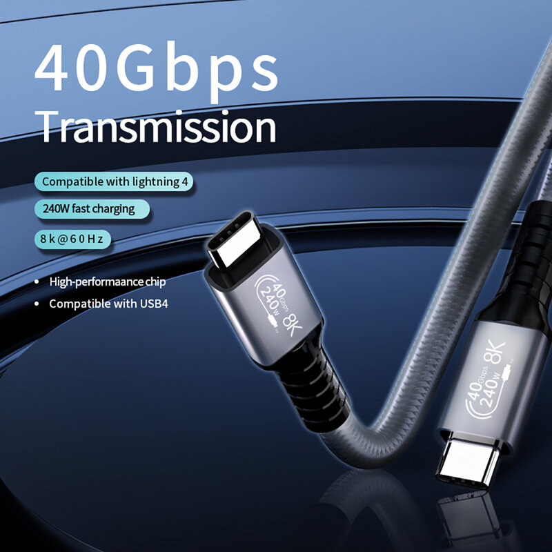 Ugourd สาย USB4 40Gbps 240W Thunderbolt 4 Type C สายชาร์จเร็ว Thunderbolt3 USB C TO C สายถ่ายโอนข้อมูลสำหรับ egpu