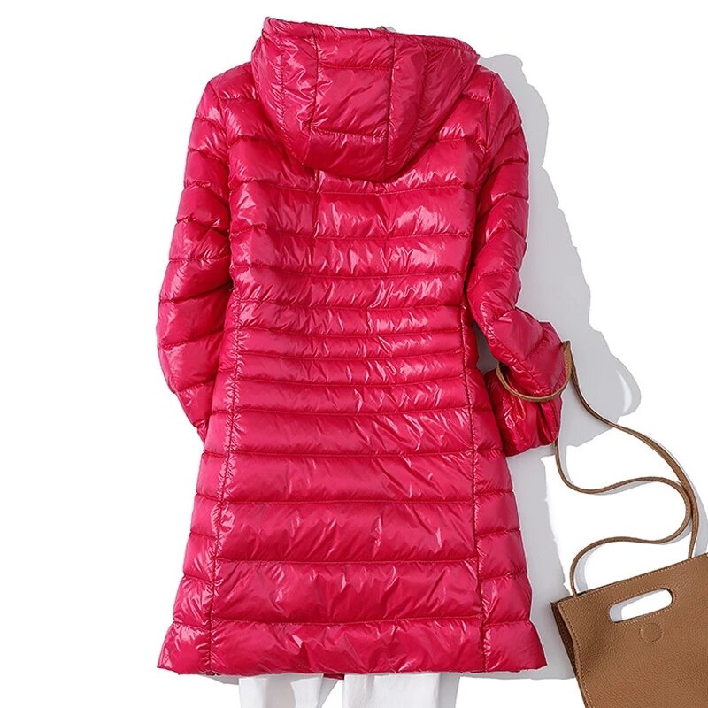 Jaket Puffer Wanita Jaket Bulu Angsa Ultraringan Mantel Kerudung Portabel Hangat Musim Gugur Musim Dingin Jaket Parka Anti-angin Wanita