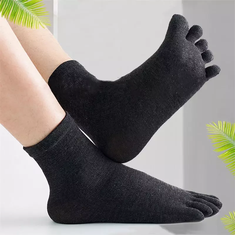Meia de algodão de suor antibacteriano para homens e mulheres, meias casuais, respirável, esportes, dedo do pé, corrida, dedo do pé, 5 pares