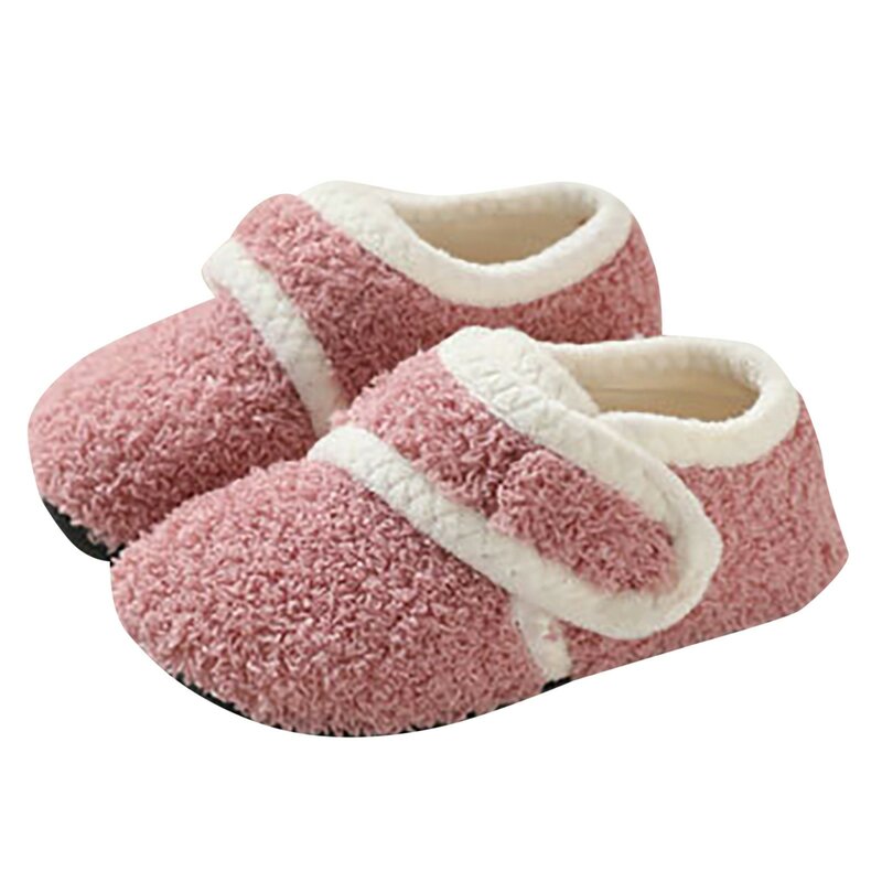 Zapatillas de algodón para niños y niñas, zapatos de piso de felpa para interiores, suela suave, antideslizante, Invierno