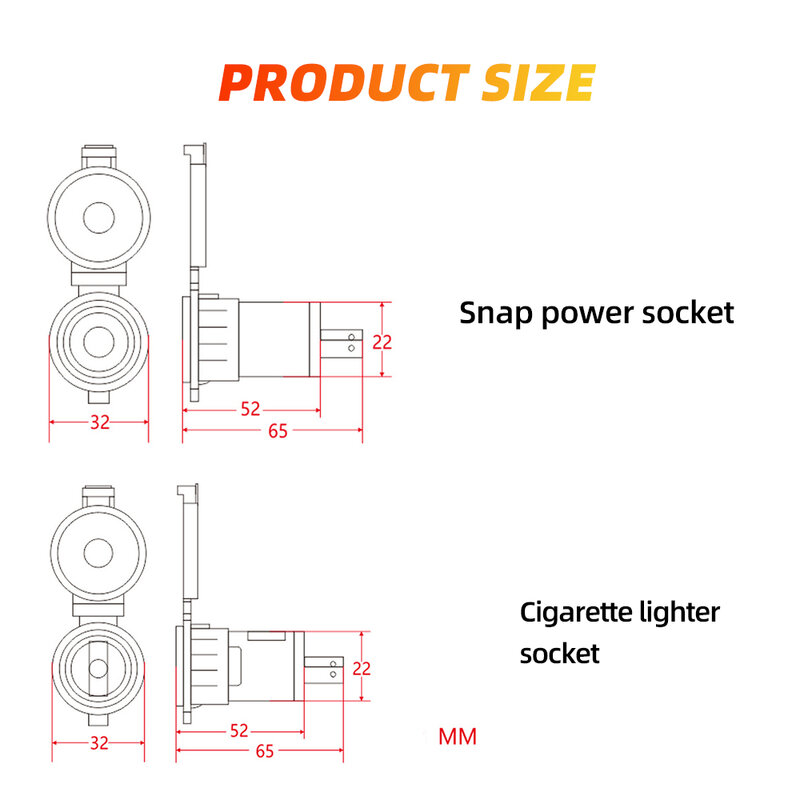 차량용 담배 라이터 암 소켓 전원 플러그, 방수 커버 케이스 포함, 12V-24V, 120W-250W, 10A