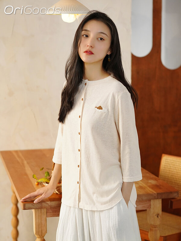 Camisa de malha de algodão feminina, cardigã fino de colar redondo, top de malha, cardigã q128, primavera e verão, novo design, 2020