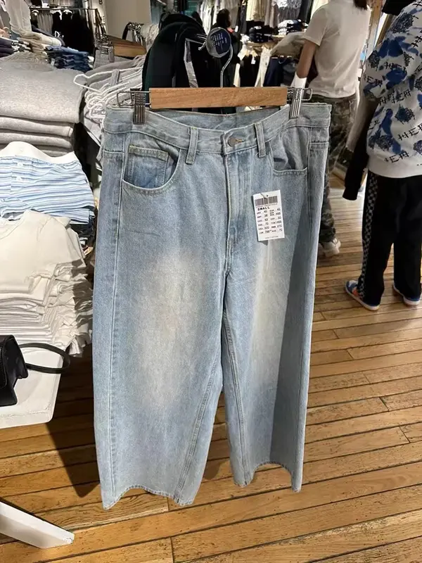 Damskie proste dżinsy w stylu vintage 2024 moda letnia odzież uliczna spodnie dżinsowe kobiece spodnie z szerokimi nogawkami luźne