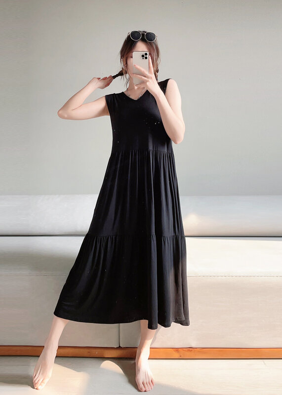 Fdfklak Modal V คอชุดนอนขนาดใหญ่หลวมฤดูร้อนใหม่ชุดนอนลูกตุ้มขนาดใหญ่ Nightgowns หญิง Sleepwear
