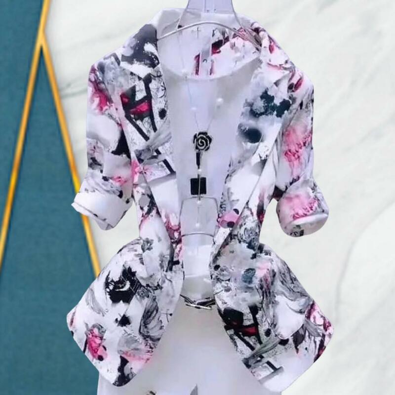 Женский офисный пиджак с цветочным принтом, с длинным рукавом