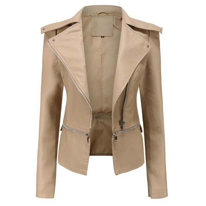 UHYTGF Spring Autumn Leather Jacket Women Fashion The Hem Is Removable High-End PU Leather Coat Female Large Size Outerwear 2755