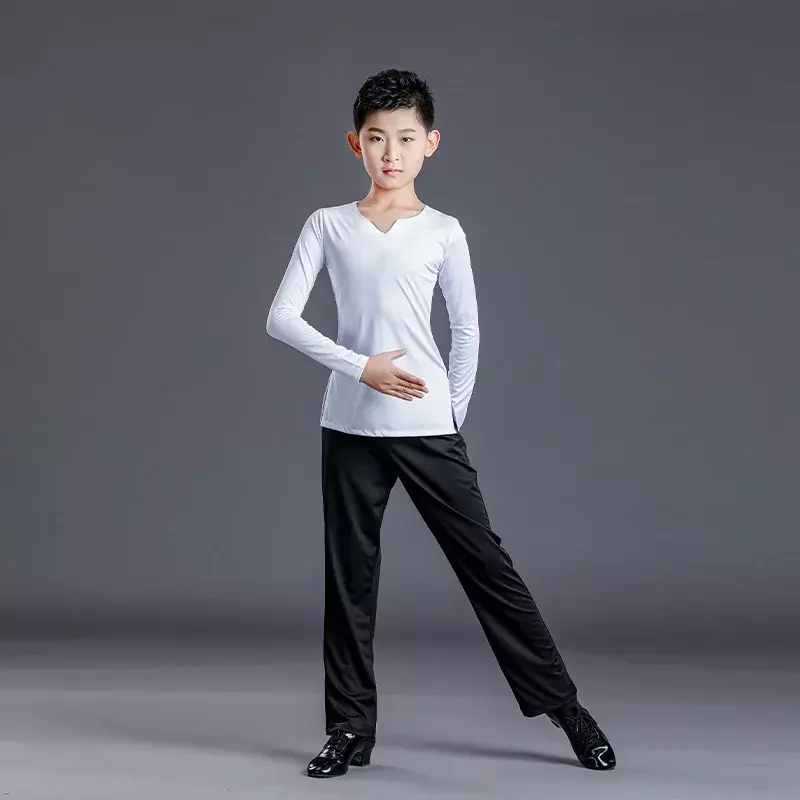 Boy's Latin Dance Shirt and Pants Classical Latin Ballroom Dancing Modern Waltz Dancing Practice Wear Boy Samba Suit