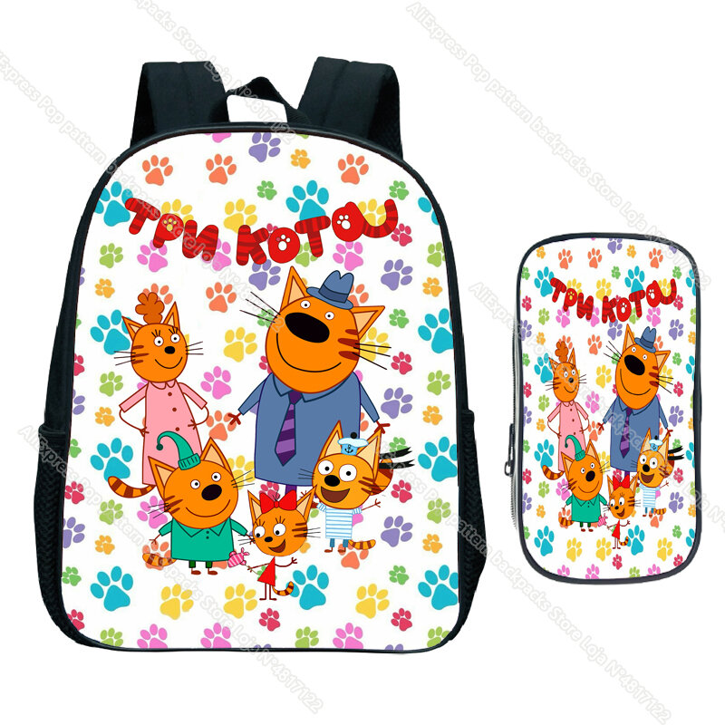 2 stücke Set drei Kätzchen Rucksack Cartoon Tpnkota E-Katzen Rucksack mit Feder mäppchen für Baby Jungen Mädchen Kinder Kindergarten Taschen