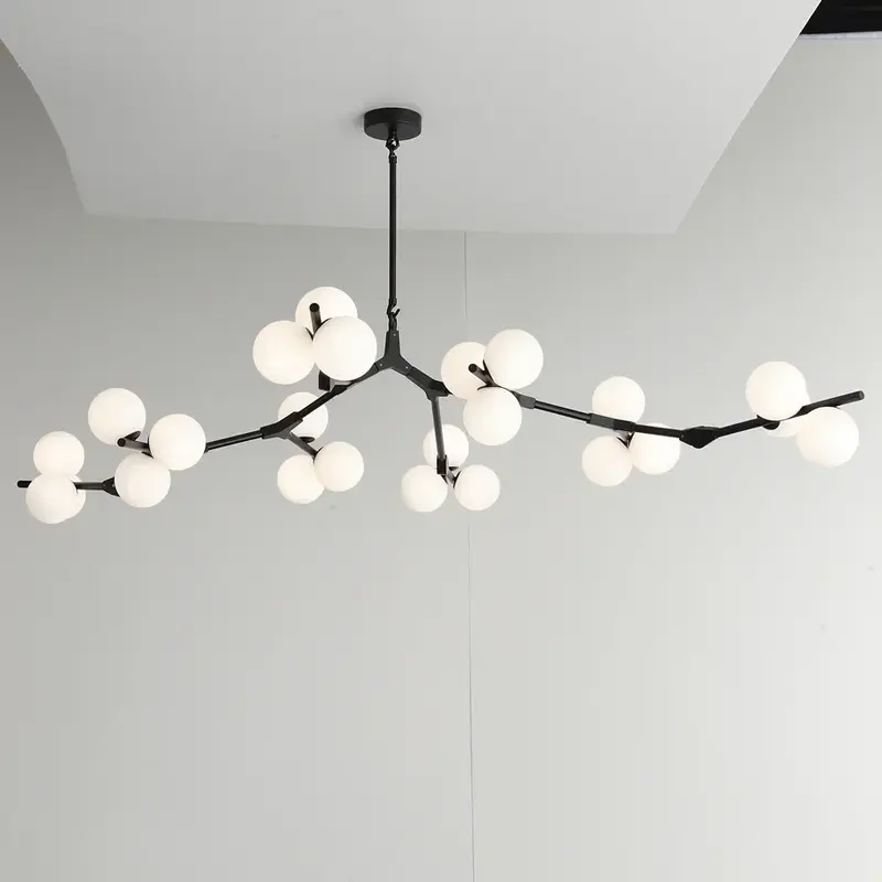 Modern Tree Branches Led Pendant Lamps Glass Balls Hanging Chandelier Living Room Decoration Dining Room Bedroom Indoor Lighting