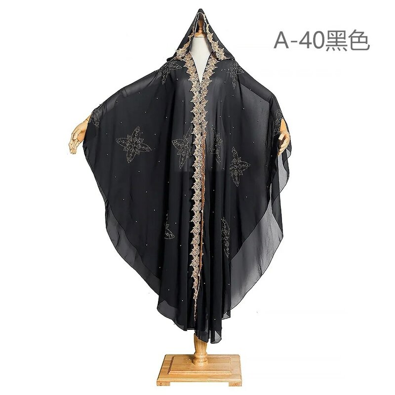 2023 New Type of Hot Drill Nail Bead Embroidery Lace Muslim Dress Sub African Plus-size Women's Hooded Long Gown A-40