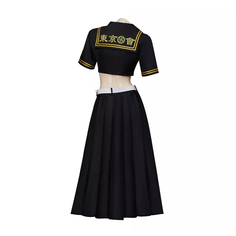 Anime Tokyo Revengers Mikey Manjiro Sano Cosplay Costume Black Sexy Top Skirts Uniform Longuette Women Halloween Party Clothes