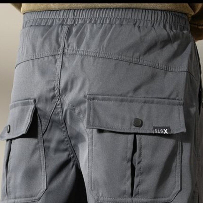 Vintage uomo estate 2024 nuovo Patchwork a vita alta moda solido tasche con coulisse Slim Fit pantaloni Cargo Casual All-match