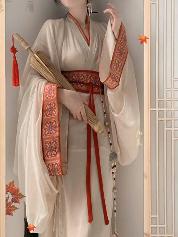 Hanfu-Robe des États en guerre pour femmes, grande et magnifique, avec train droit à queue, pour le printemps et l'automne