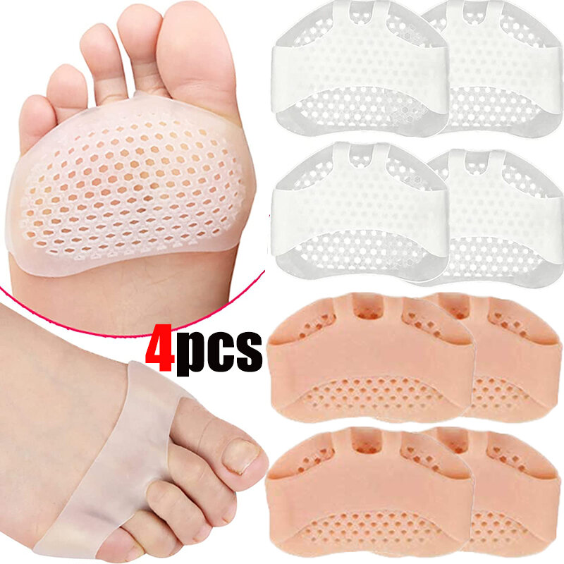 4pcs Silicone Metatarsal Pads Toe Separator Pain Relief Foot Pads Orthotics Foot Massage Insoles Forefoot Socks Foot Care Tool