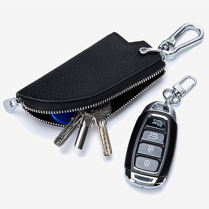 New Leather Zipper Key Case Men's Waist-mounted Car Key Cover Multifunctional Household Keychain Mini Portable Key Holder