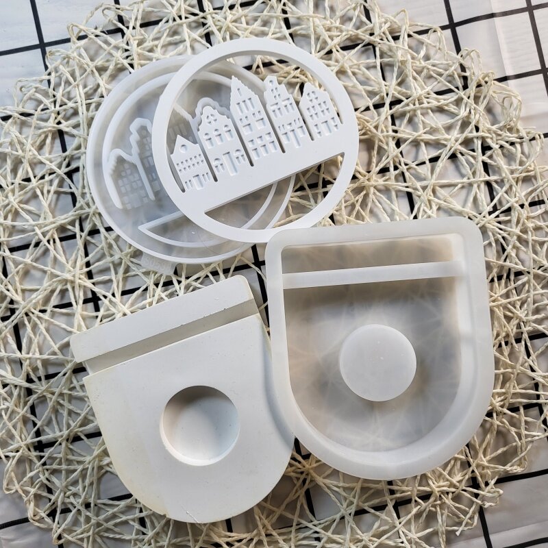 Lima terhubung rumah Plugins dalam lingkaran silikon cetakan DIY ornamen semen gipsum Resin epoksi cetakan penyimpanan Dekorasi Rumah
