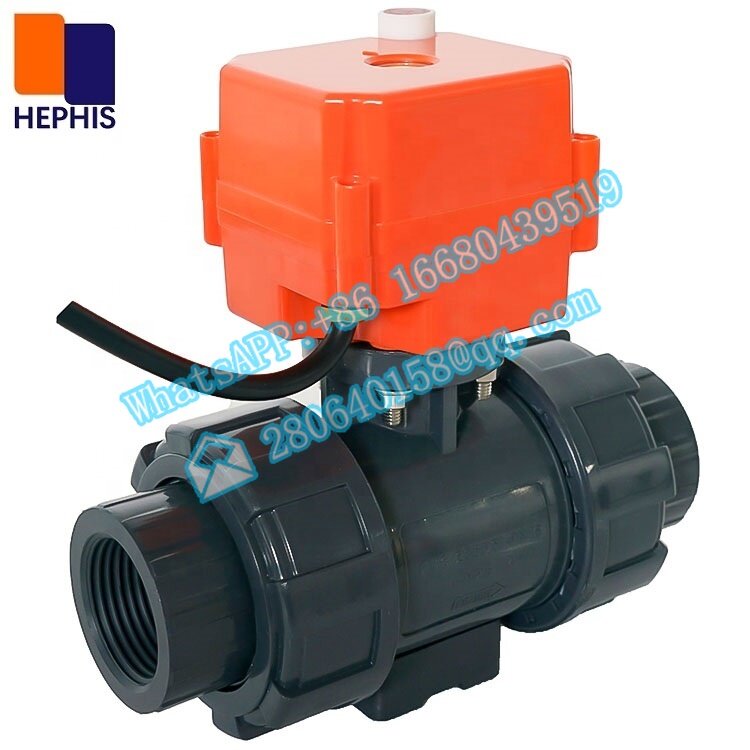 HEPHIS DN15-DN100 DC24V AC220V 2 웨이 전기 전동 자동 물 가스 오일 모터 작동 PVC PPH 볼 밸브