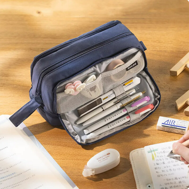 Angoo 대형 연필 케이스 펜 가방, 학교 학생 연필 케이스, 화장품 가방, 문구 정리함, 사무용품, 4 칸막이
