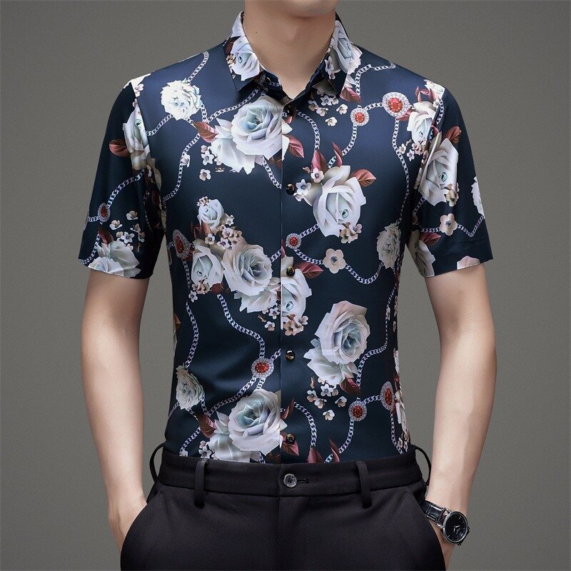 4 색! 남성용 통기성 반팔 셔츠, 트렌디 패턴, 캐주얼 멋진 패션 티셔츠, 2024 여름 신상