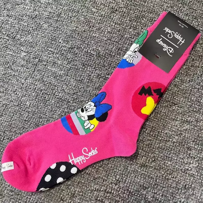 Calcetines altos con estampado de Mickey para mujer, medias de tubo medio, alta calidad, Harajuku, Disney
