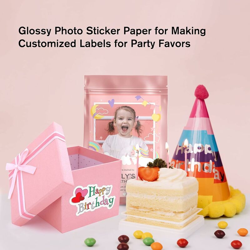 ESHANG  Self-Adhesive Photo Paper Glossy Sticker Paper for Inkjet Printer, 3R 4R 5R A4  100 Sheets, 135 gsm 36Ib