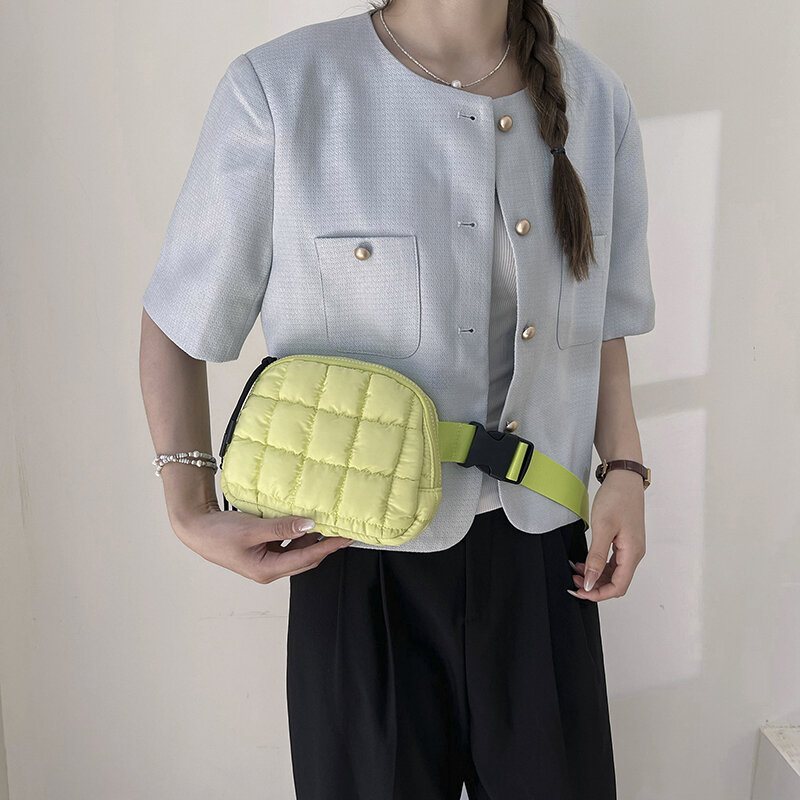Tas pinggang kotak-kotak desainer untuk wanita modis 13 warna tas dada selempang nilon tas sabuk perjalanan kasual musim panas wanita