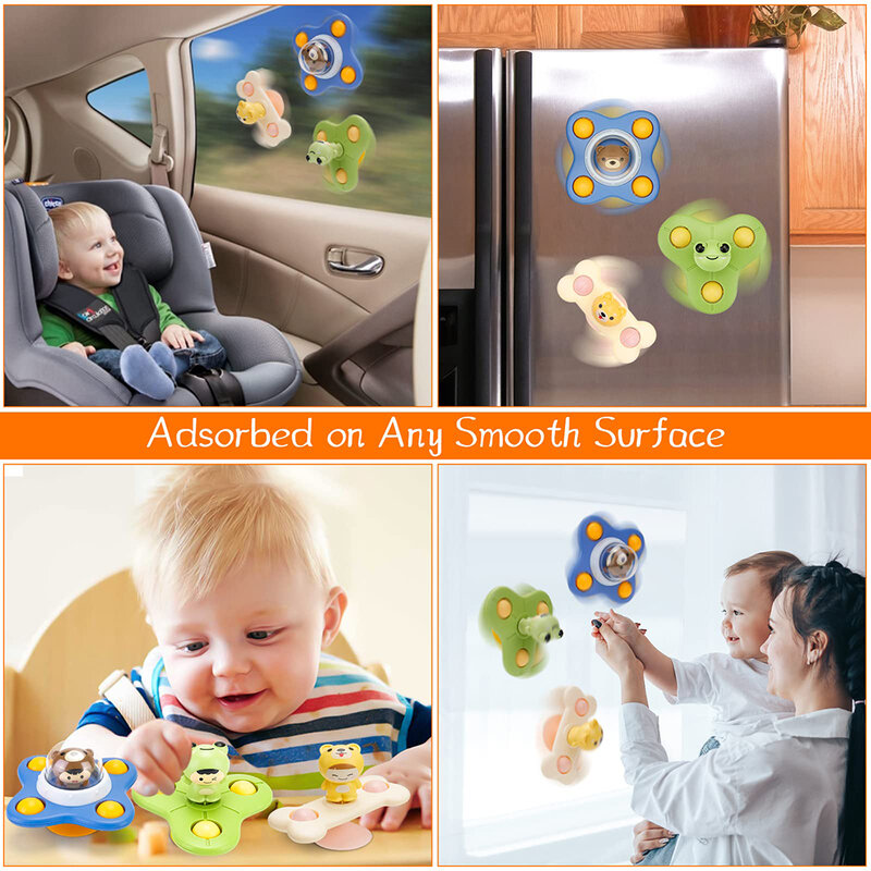 Sonajeros giratorios de dibujos animados para bebés, juguetes giratorios de ventosa para niños de 0 a 12 meses, juguetes interactivos para niños de 1 a 3 años
