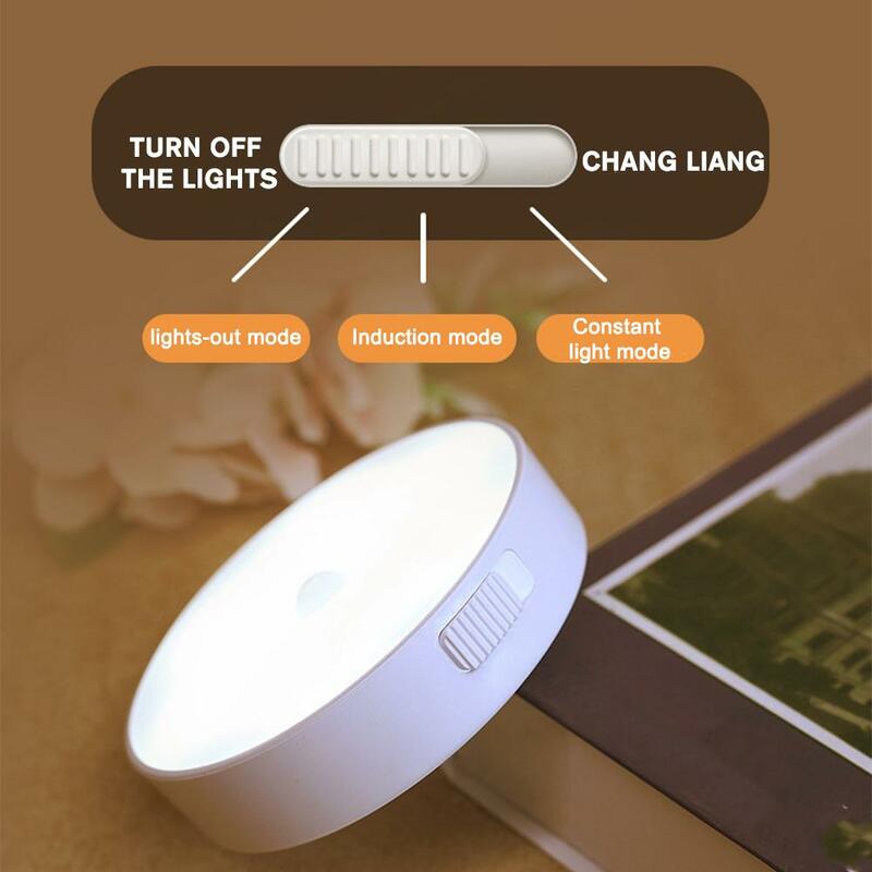 LED Round Night Light USB Rechargeable Wall Night Lamp Kitchen Bedroom Hallway White Nightlight Bathroom Staireway Home X2A0