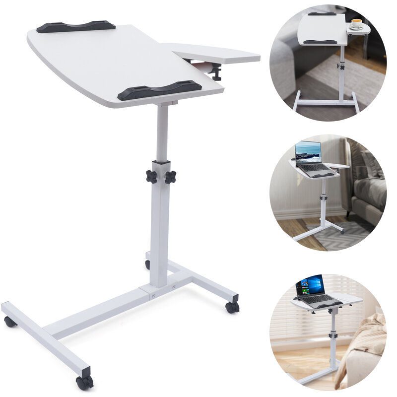 Angle & Height Adjustable Rolling Table Laptop Notebook Stand Tiltable Table Top Desk Sofa Bed Side Table