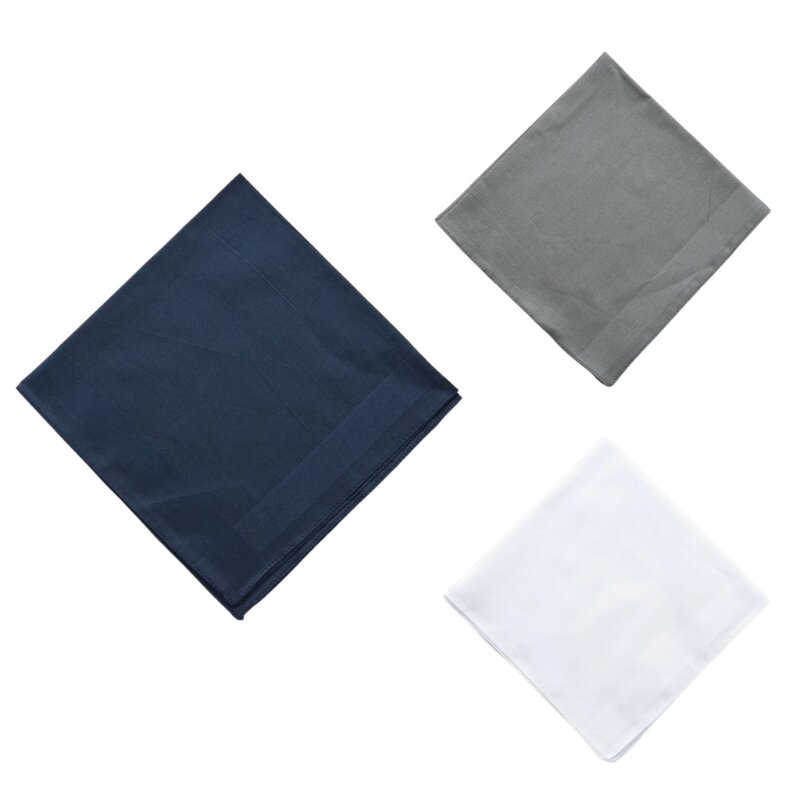 Lenço liso 40x40cm para homens, lenço bolso uso casual, macio respirável, toalha quadrada para cavalheiros, 3 peças