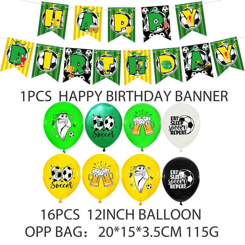 Bandiera della decorazione della festa di compleanno del tema di calcio verde che tira la bandiera della torta che inserisce il vestito di palloncino in lattice