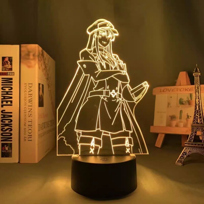 Akame Ga KILL 아크릴 Led 야간 조명 애니메이션 램프, 귀여운 예쁜 소녀, 7/16 색상, 섹시한 여성 테이블 램프, 침실 장식, 3D