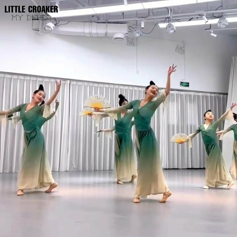 Traje Danza China Folclorico Dance Clothes Elastic Gauze Chinese Dance Body Rhyme Gauze Performance Dance Suit Women