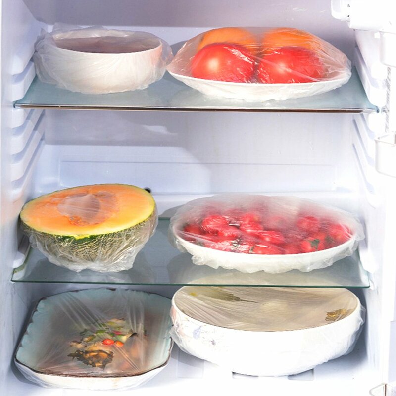 Cubierta desechable de plástico para alimentos, tapa elástica para frutas, cuencos, tazas, almacenamiento, bolsa de ahorro de mantenimiento fresco de cocina