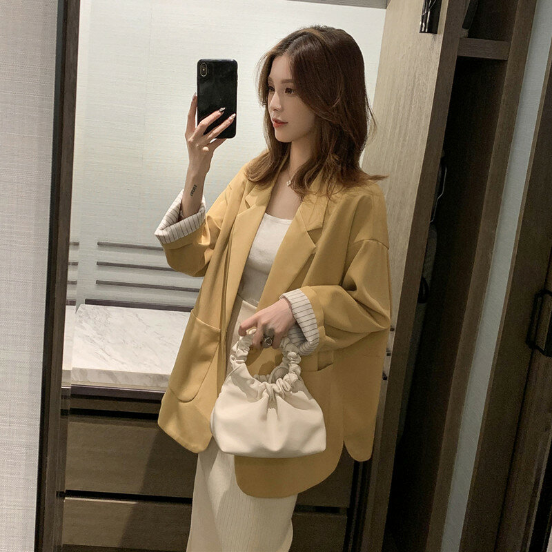 Giacca da donna 2024 primavera e autunno stile coreano sciolto Casual retrò stile Hong Kong Top popolare Chic Solid Suit Blazer
