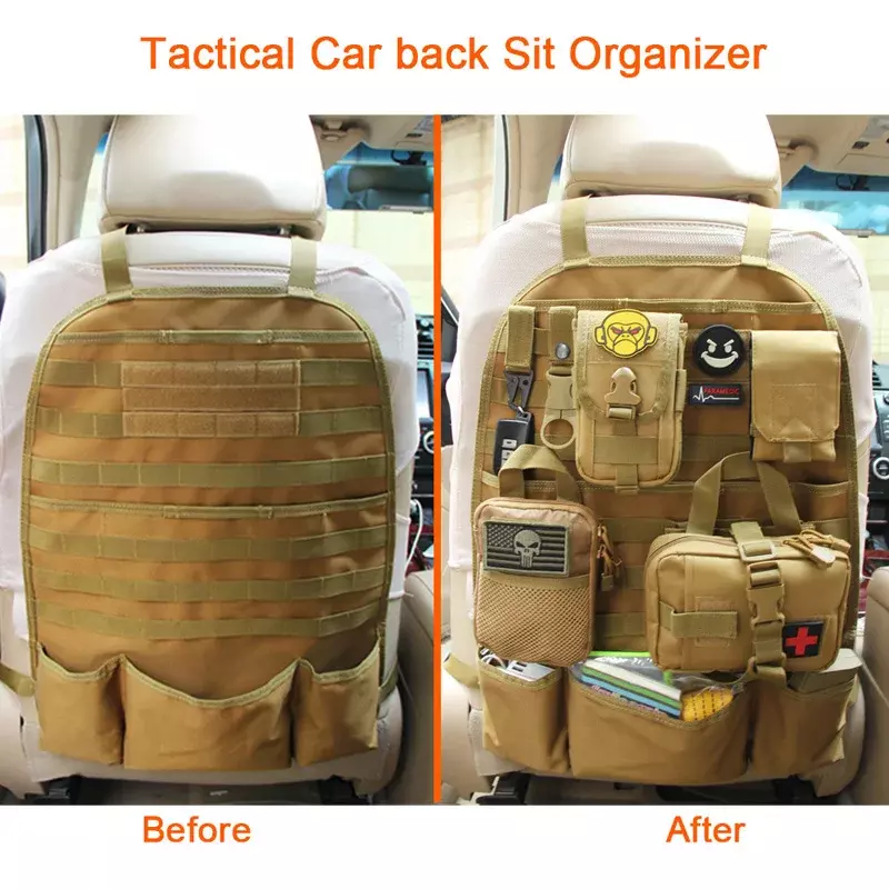 MOLLE táctico Universal para asiento trasero de coche, Kit Protector de cubierta de asiento de vehículo, alfombrilla de almacenamiento, accesorios de bolsa de coche, Panel militar
