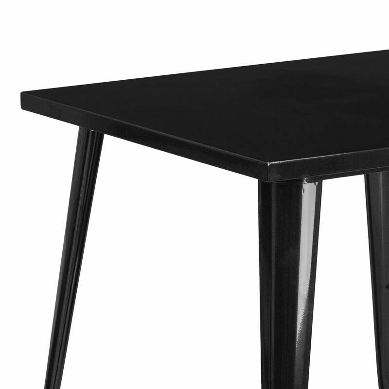 Meja Bar 31.75 "persegi logam hitam Indoor-Outdoor untuk Bistro dapur meja koktail makan tinggi