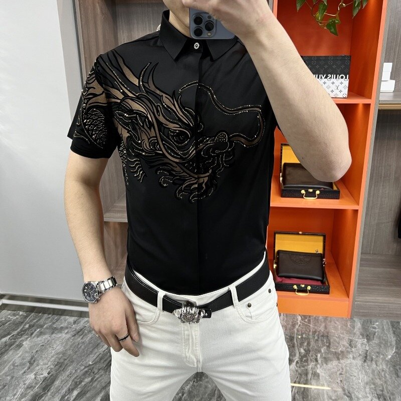 Рубашка-поло мужская с отложным воротником, модная повседневная сорочка с коротким рукавом, облегающий однобортный Топ в минималистском стиле, лето