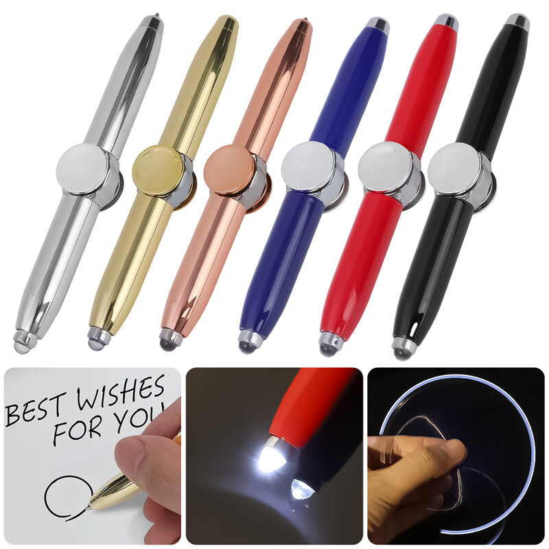 Pena putar LED bercahaya logam, pena putar cahaya LED pelepasan tekanan untuk hadiah siswa, pena pulpen Putar