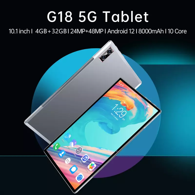 G18 Android 12 Tablet PC Dual Sim Pad, Google Play, WPS Office, WiFi, 4GB RAM, 32GB ROM, 10,1 ", 8000mA, 10,1"