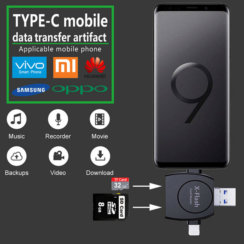 라이트닝 카드 리더 SD TF USB C to 마이크로 USB 멀티 카드 리더, 4 인 1 C타입 플래시 드라이브, 아이폰 7 8 11 12 13 X XR 맥스용