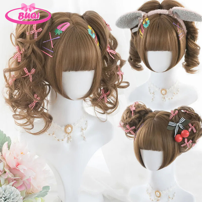 Женский синтетический парик BUQI в стиле «Лолита», Милая Короткая кудрявая Лолита с короткими радужными волосами, с точечной окраской, с короткими вьющимися волосами, с защитой от жары