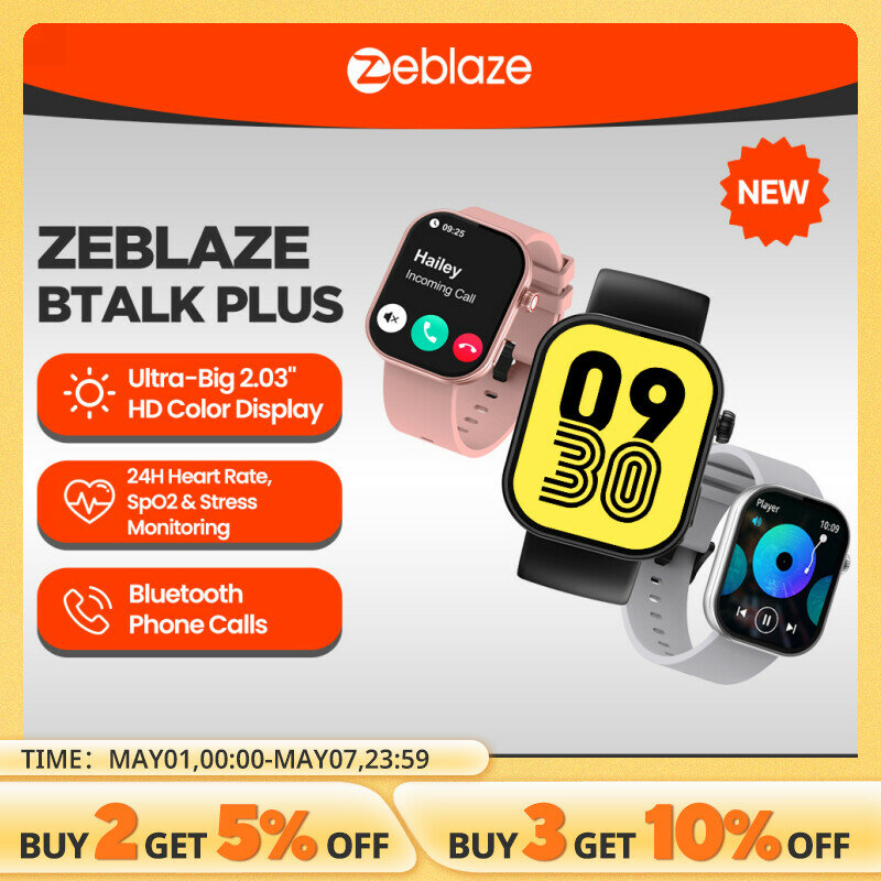 Zeblaze-BantiPlus Smartwatch pour Homme et Femme, Appel Vocal, Affichage HD des Documents, Suivi de la Santé et de la Forme Physique, 2.03, Nouveau