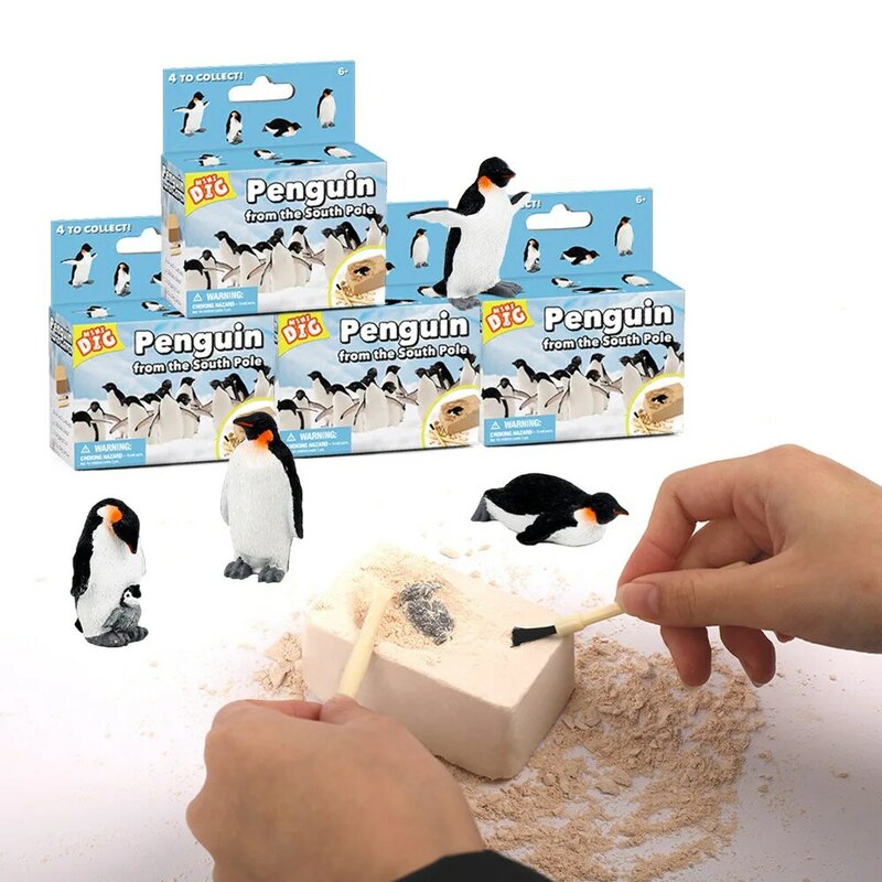 Mainan Pinguin penggali plester blok Model dinosaurus bongkar pasang mainan tambang ilmiah untuk hadiah anak-anak Puzzle edukatif 1 buah