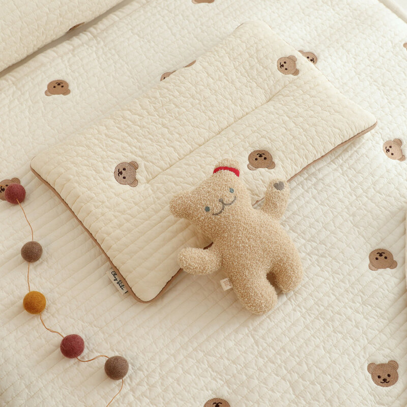 Oreiller ours dessin animé pour nouveau-né, mignon, brodé, lapin Kawaii, oreiller de lit pour enfants, lavable, 40x25cm