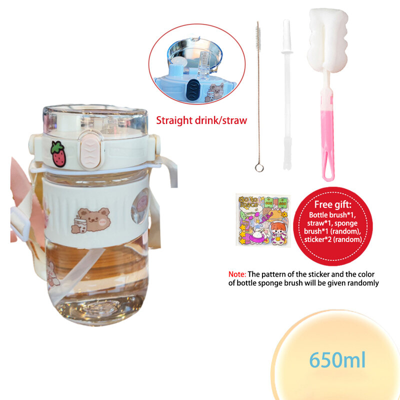 YCALLEY Reise Sport Wasser Flasche mit 3D Aufkleber 650ml Kunststoff Reise Tee Saft Milch Tragbare Getränk Flasche Geschenk Wasser tasse