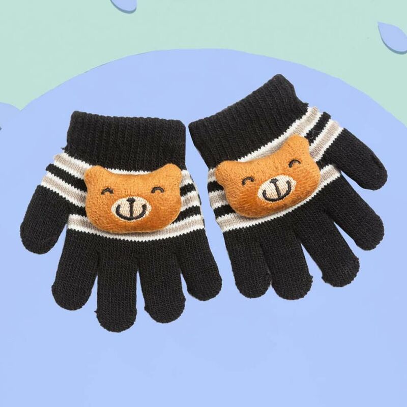 Удобные детские теплые перчатки с рисунками из мультфильмов для девочек и мальчиков, полосатые перчатки с полными пальцами, вязаные варежки, детские варежки